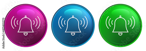 Alarm ringing bell icon magic glass design round button set illustration