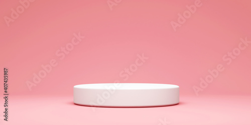 Empty White Round Podium on Pink Studio Background