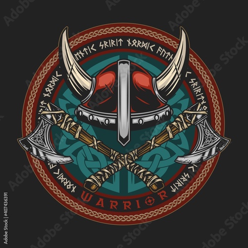 Vintage viking round print