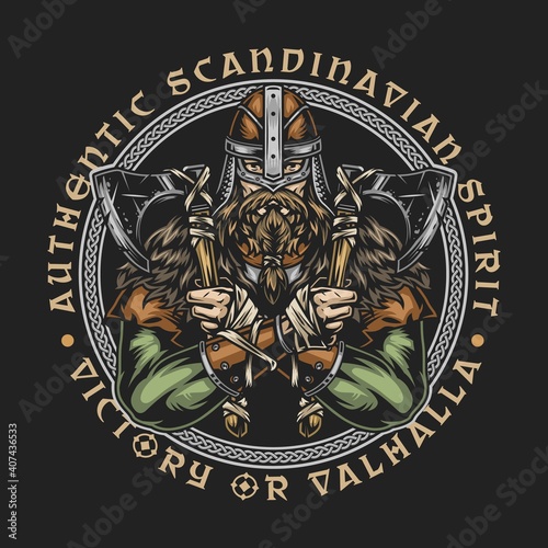 Viking colorful round vintage print