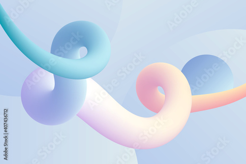 Dynamic curved liquid shape background for creative works. Modern pastel and nude twisted forms with motion effect of decor are simple in abstract style. Soft twisted fluid wave composition textures.