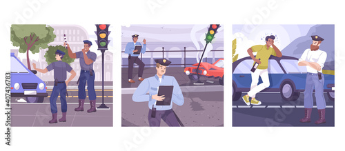 Traffic Police Square Isolated Set