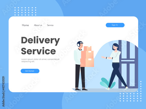 Illustration Vector Graphic of Delivery man delivers orders to customers safely to the front of the house illustration, this illustration perfect for website, landing page, web, app, and banner