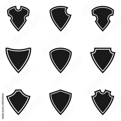 Shield vector icons. Shield different shapes in flat design. Shields, isolated. Vector illustration