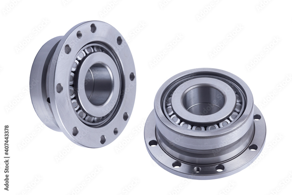 set of truck roller bearings on white background isolated. front and rear view. Part of the car set of truck roller bearings on white background isolated. front and rear view. Part of the car