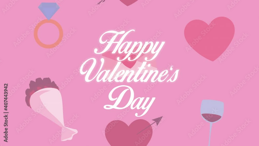 happy valentines day lettering with set icons animation happy valentines day lettering with set icons animation