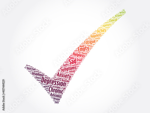 Depression check mark word cloud, health concept background