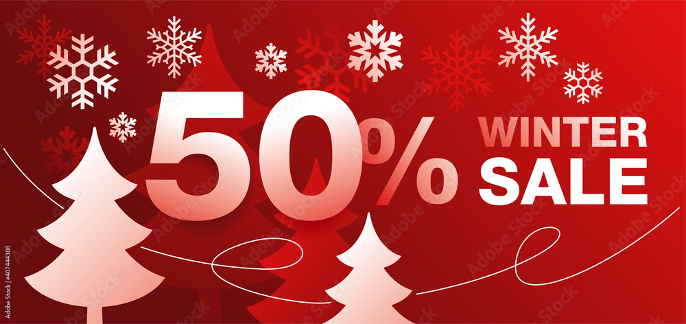 Winter Sale 50 percents off red banner template