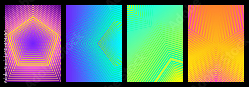Collection background linear pentagon blend from thin to thick. Colorful gradient lines. Compositions for design publication, book cover, poster, magazine, web, wall. Vector illustration.