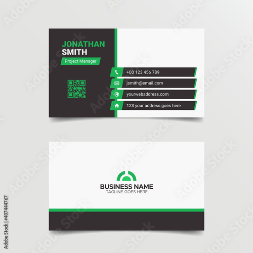 White and Green Business Card Template, Professional Visiting Card Design 