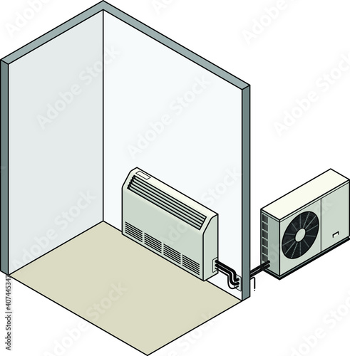 A split-unit reverse-cycle air conditioner. Low wall mounted / radiator style.
