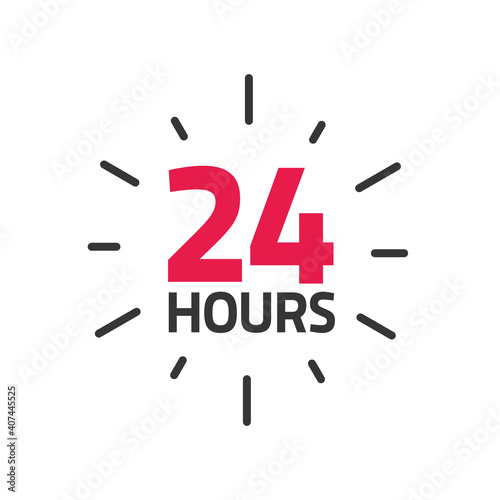 24 hours icon banner vector illustration, all day time open or working shop service label sticker, customer service info sign isolated
