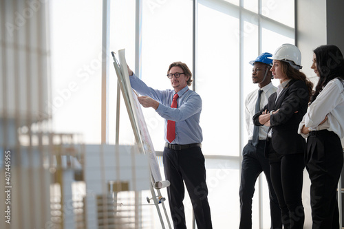 Group of diversity architect people meeting and working together at the office.