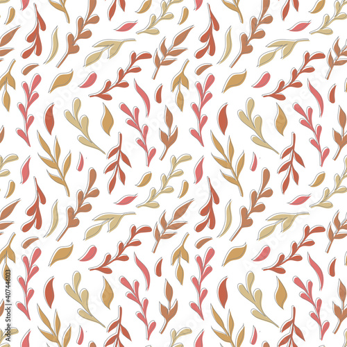 Natural vector seamless pattern leaves color elements on white background