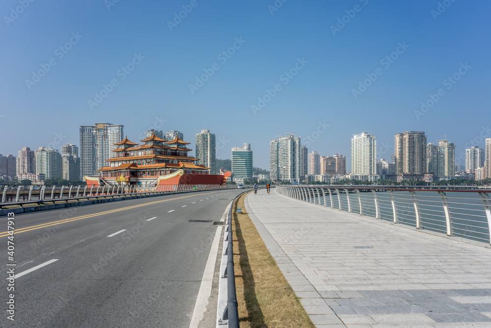 City roads and modern buildings