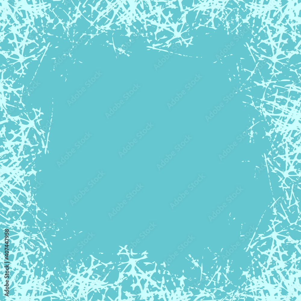 Winter white ice crystals texture background. Holiday frame with frosted patterns. Jpeg illustration