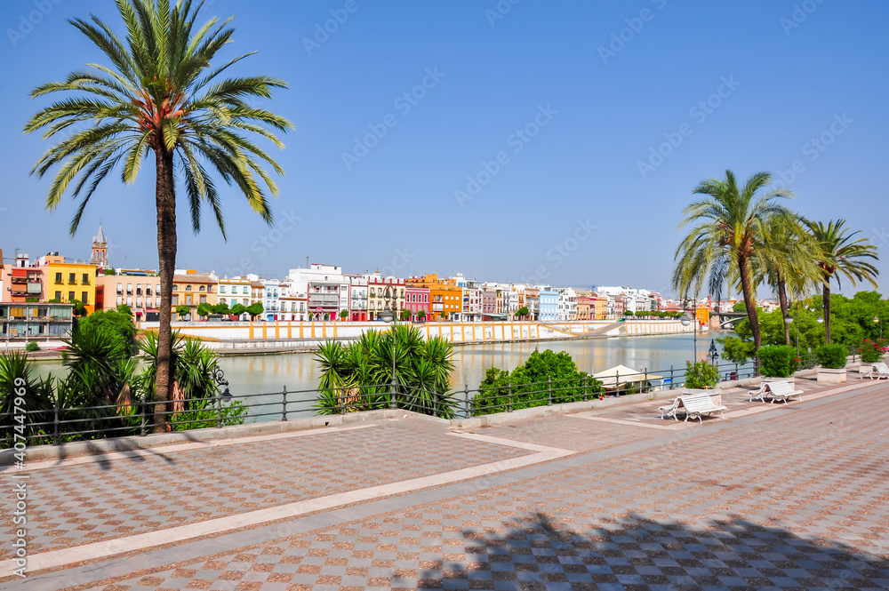 Naklejka Seville embankment of Guadalquivir river, Spain