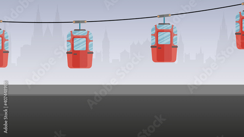 Cable-car on rope-way cartoon drawing