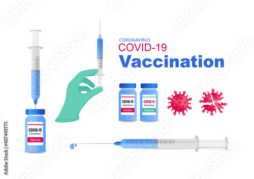 Set of Vaccine and vaccination against coronavirus, COVID-19. 