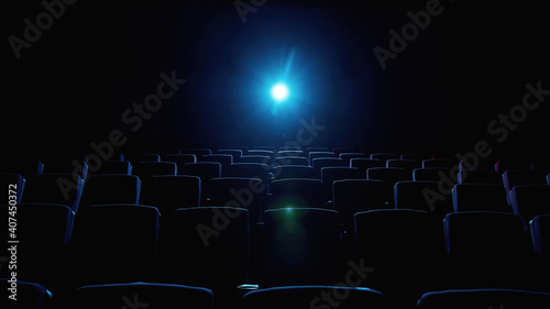 Foto Interior of movie theater with empty red seats and projector