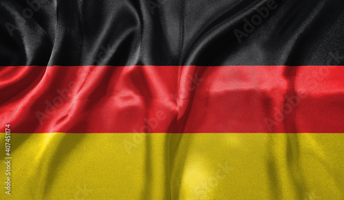 Germany flag wave close up. Full page Germany flying flag. Highly detailed realistic 3D rendering