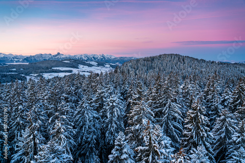 dawn in Emmental with colorful sky