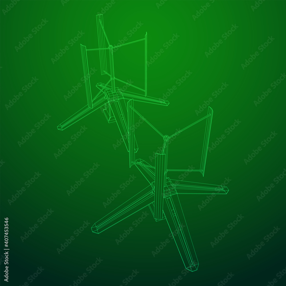 Darrieus wind turbine. Windmill generator wireframe low poly mesh. Vector illustration Darrieus wind turbine. Windmill generator wireframe low poly mesh. Vector illustration