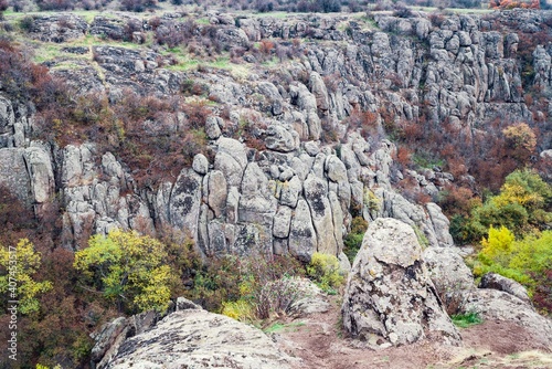 Aktovsky Canyon in Ukraine surrounded large stone boulders photo