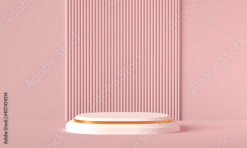 Minimal background, mock up with podium for product display,Abstract white geometry shape background minimalist Valentine's day pink background,Abstract mock up backgroundup 3D rendering.
 photo