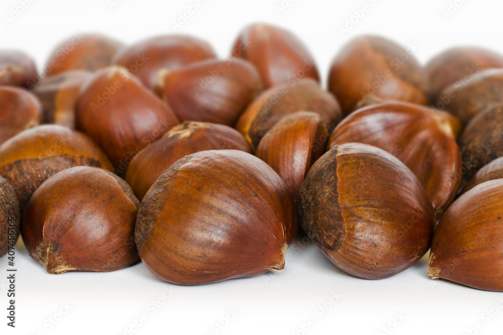 Chestnuts macro shot on white background Chestnuts macro shot on white background