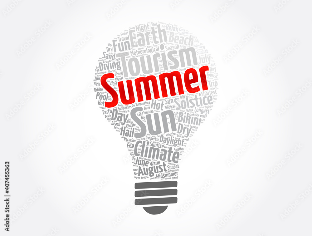 Summer light bulb word cloud, concept background Summer light bulb word cloud, concept background