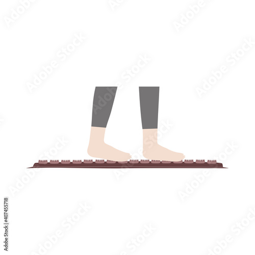 Vector flat hand drawn illustration of a massage mat using for feet. Applicators for self-massage. Acupressure and acupuncture