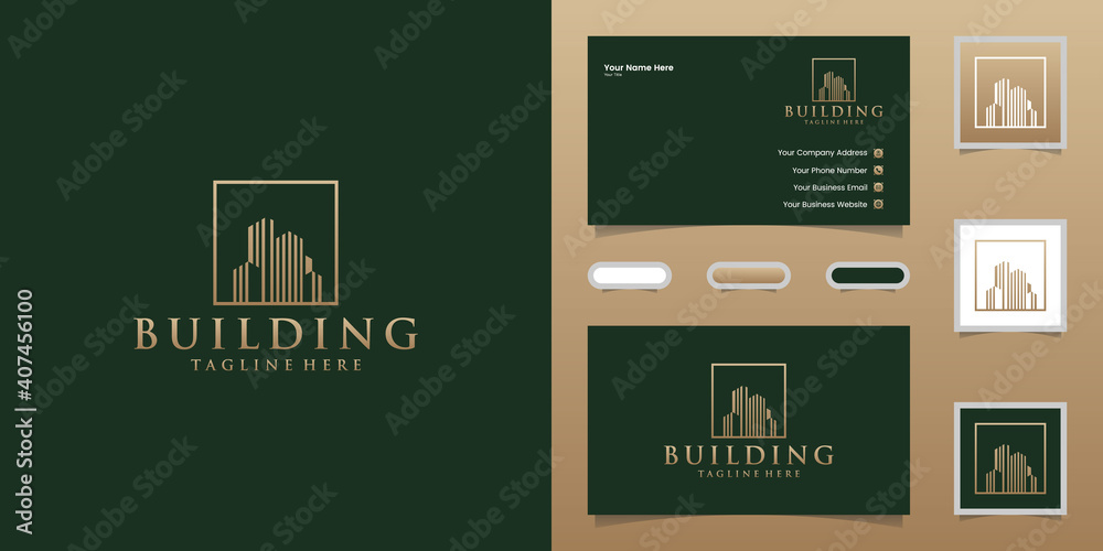 Luxury building logo with square and gold color design template and ...