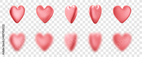 Set of 3d pink realistic vector hearts.