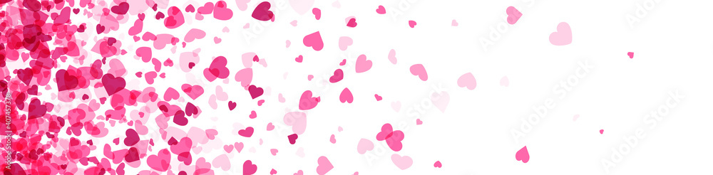 Pink hearts confetti frame on white background.