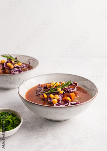 Bowl of Italian vegetable tomato chickpea soup