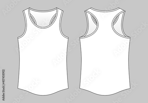 Blank White Tank Top Template on Gray Background. Front and Back View, Vector File.