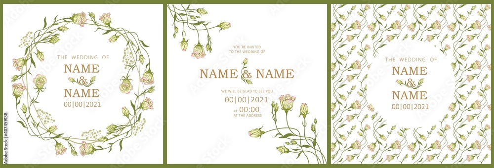 Wedding invitation template with eustoma flowers