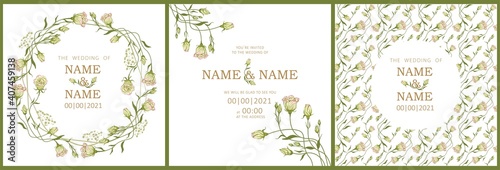Wedding invitation template with eustoma flowers
