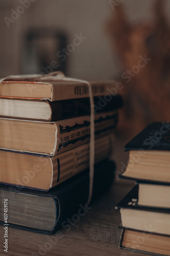 stack of books on a table