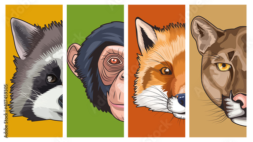 bundle of four animals heads characters