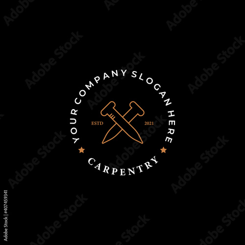 Nail Logo Vector Design Vintage Illustration, Steel Concept Minimalist, Simply Emblem of Steel, One of Carpentry