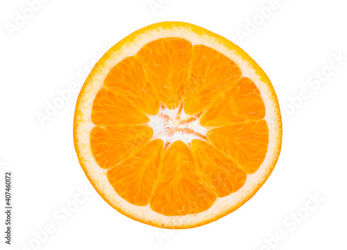 Slice of fresh orange with clipping path isolated on white background.