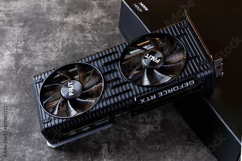 Palit Nvidia Geforce RTX 3060 Ti Dual OC graphics card for gaming and  mining against dark background. Modern desktop pc hardware components for  build and upgrade. Stock Photo | Adobe Stock