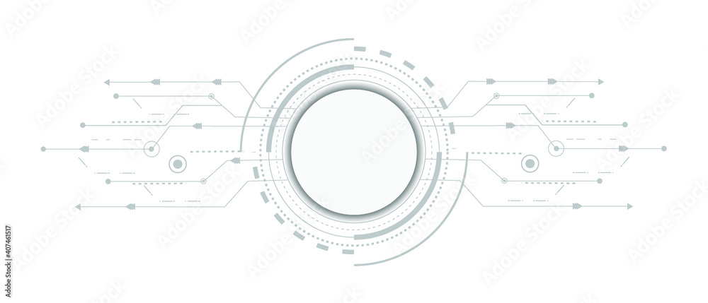 Abstract futuristic circuit board, hi-tech computer digital technology concept, Blank white 3d paper circle for your design on light gray color background.  illustration Vector.