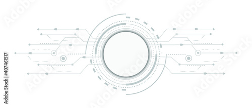 Abstract futuristic circuit board, hi-tech computer digital technology concept, Blank white 3d paper circle for your design on light gray color background. illustration Vector.