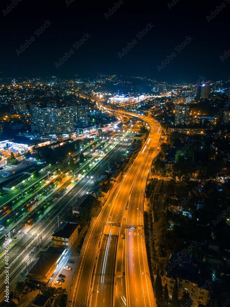 Aerial view panoramic city in the night
