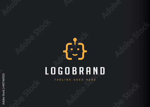 Coding logo design inspiration. Vector illustration of curly bracket that resembles a robot face. Modern vintage icon design template with line art style.