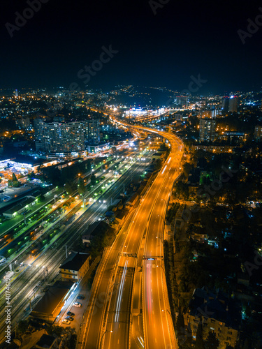 Aerial view panoramic city in the night