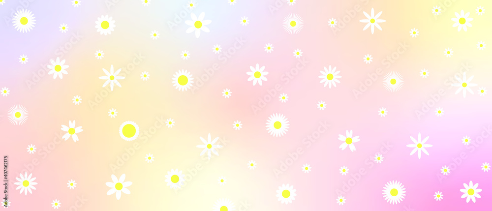 Seamless pattern with chamomile flowers on Pastel colors background.